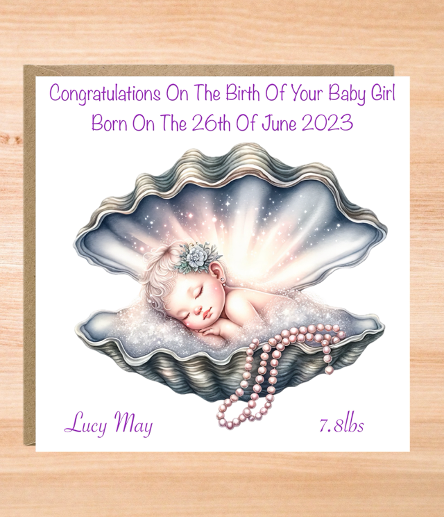 Personalised Date &amp; Time, Name &amp; Weight New Baby Card
