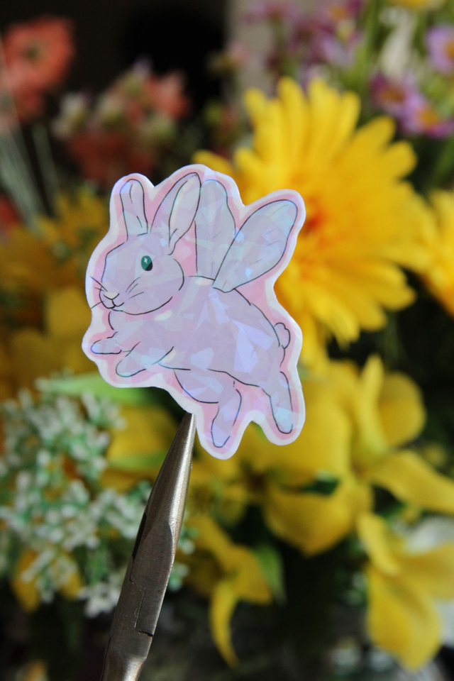 Sticker Lapin fée fond rose