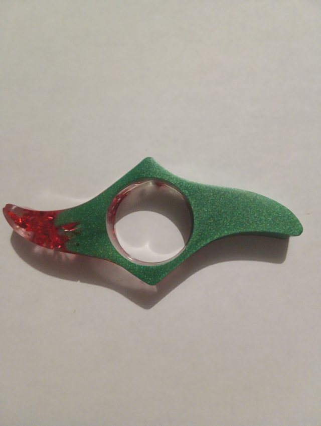 Bague de lecture N°2 verte/feuille d'or rouge 