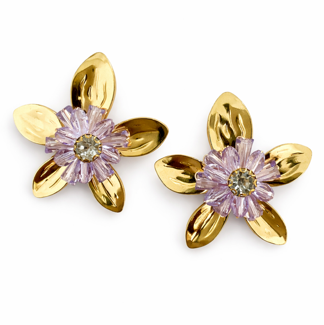 Pendientes acero flor cristal rosa 