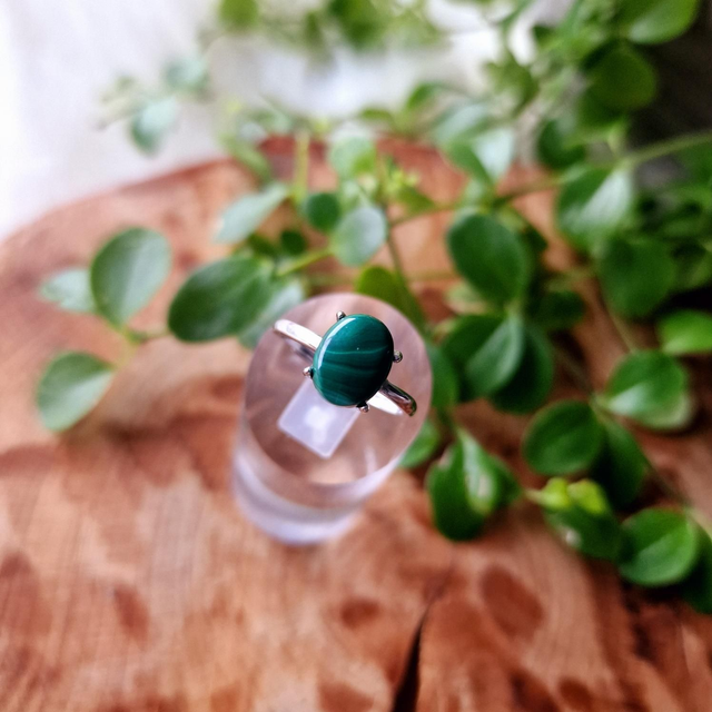 Malachite ring silver 925 adjustable 