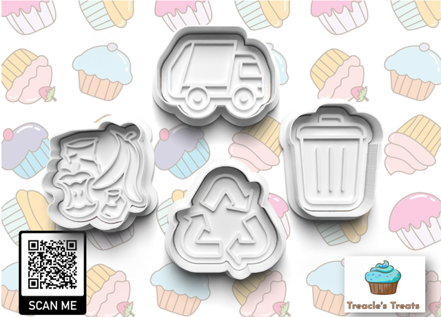 Bin Truck Theme Fondant/cookie stamps with cutters 