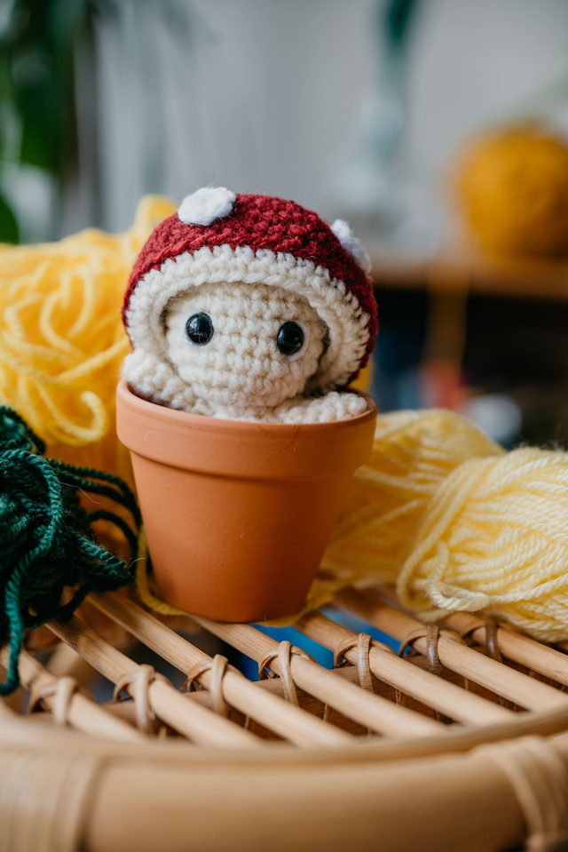 đ Petit champignon au crochet dans son pot