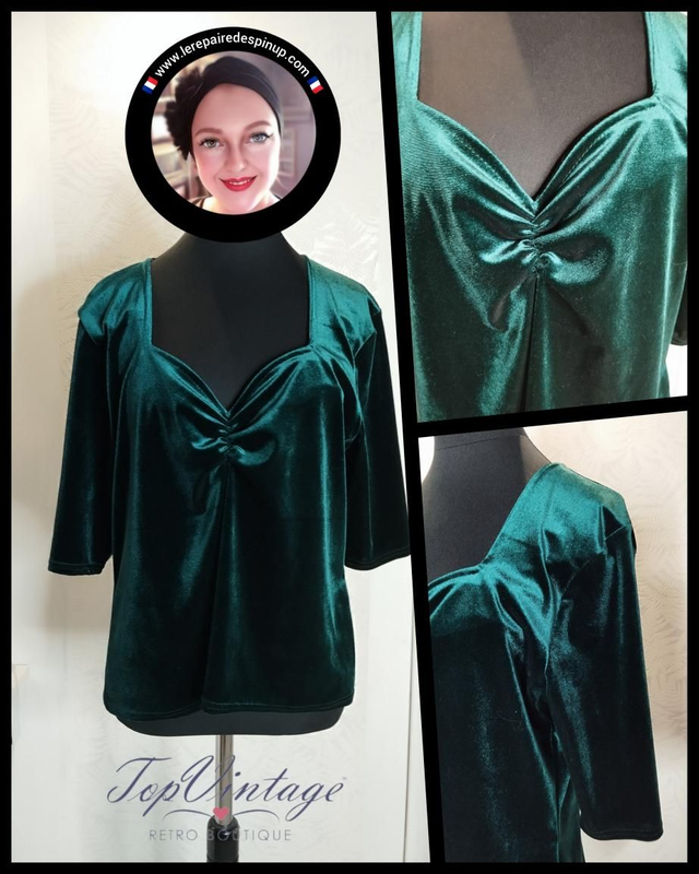 Blouse Vintage Chic Velvet Bow Green T46