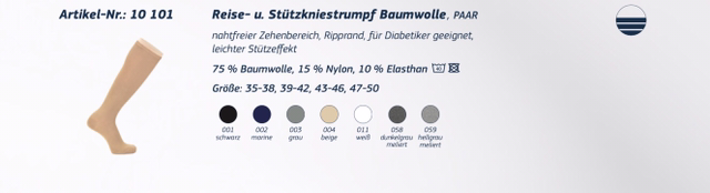 Reise-i. Stutzkniestrumpf  Baumwolle , Paar 