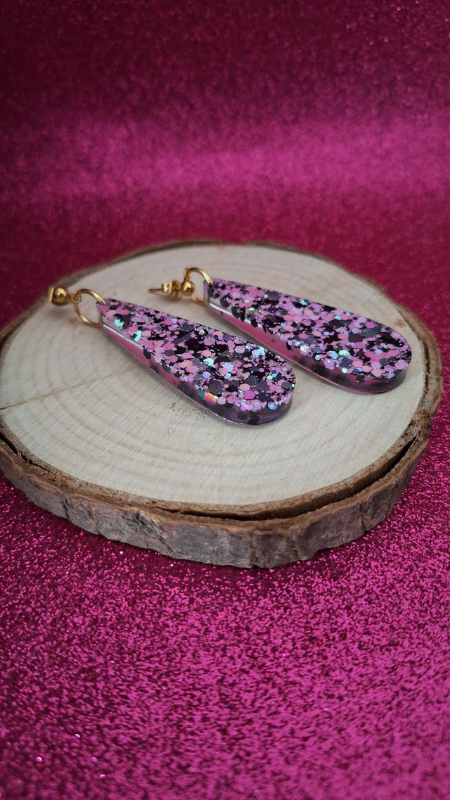 Boucles d'oreilles perles dorées gouttes paillettes noires/roses/blanches