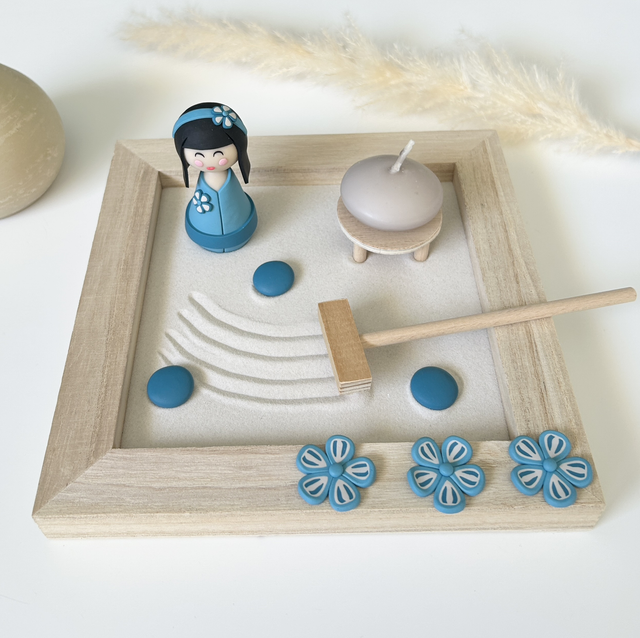 Jardin zen d'intérieur kokeshi "blue"