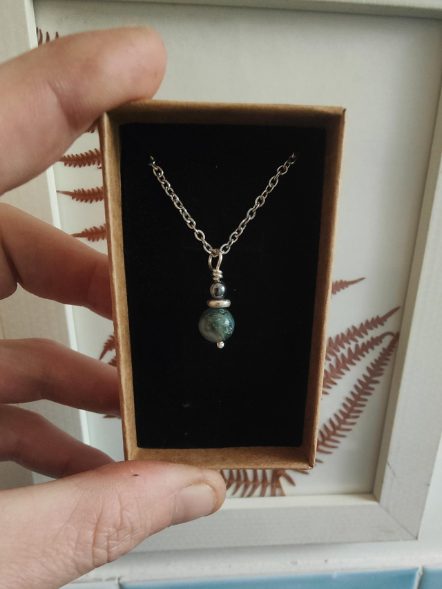 Pendentif &quot;Harmonie&quot; double Hématite Agate Mousse Argent 925