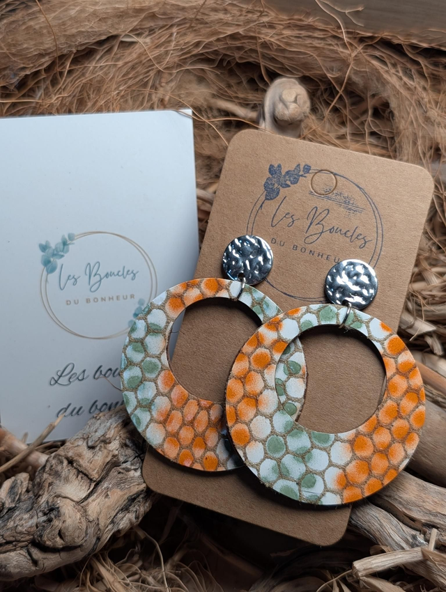 Boucles d'oreilles Années 80/90 Moon orange vert x032