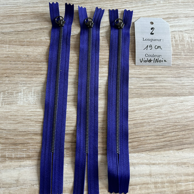 Fermetures éclair métallique violet 19cm