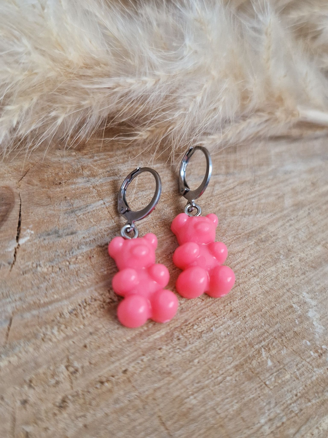 Boucles d'oreilles "Oursons" - Modèle rose fuchsia