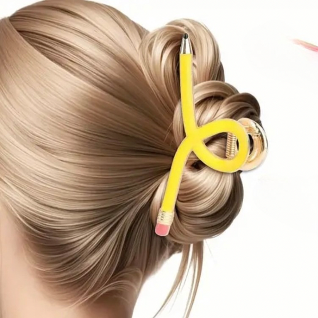 Yellow pencil hair clip