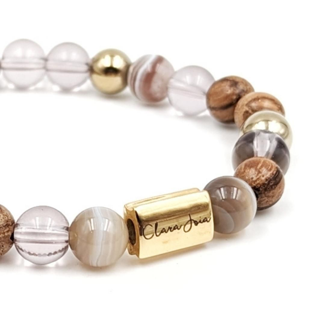 ✨ Bracelet quartz fumé &amp; agate naturelle – Perle Clara Joia