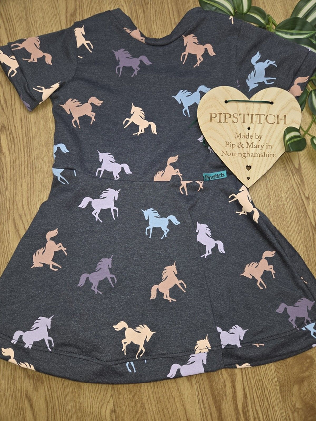 Skater Dress Dancing Unicorns Blue 