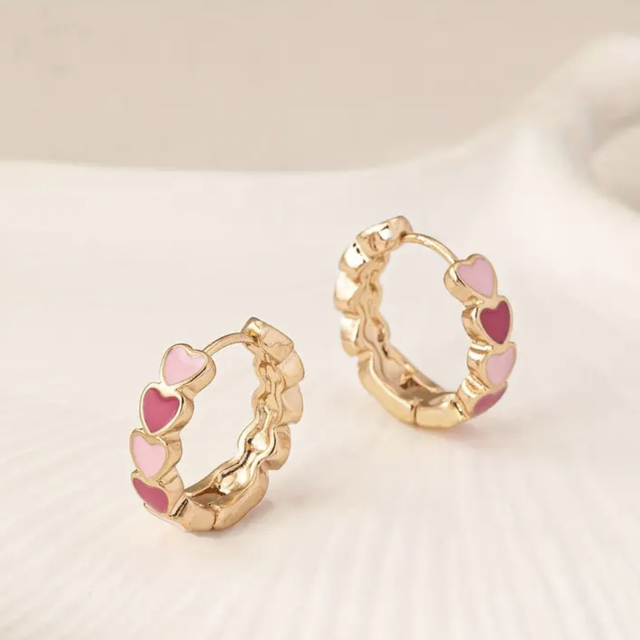 Enamel heart hoop earrings