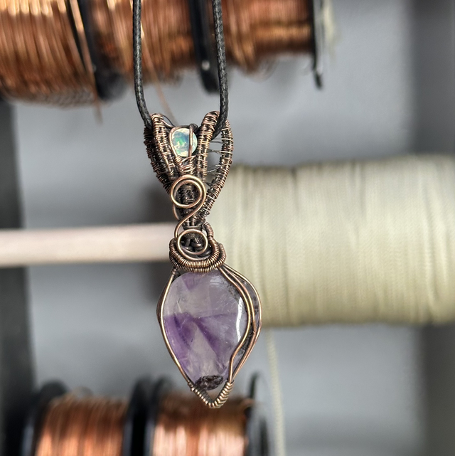 Amethyst Trapiche pure copper wrapped pendant 