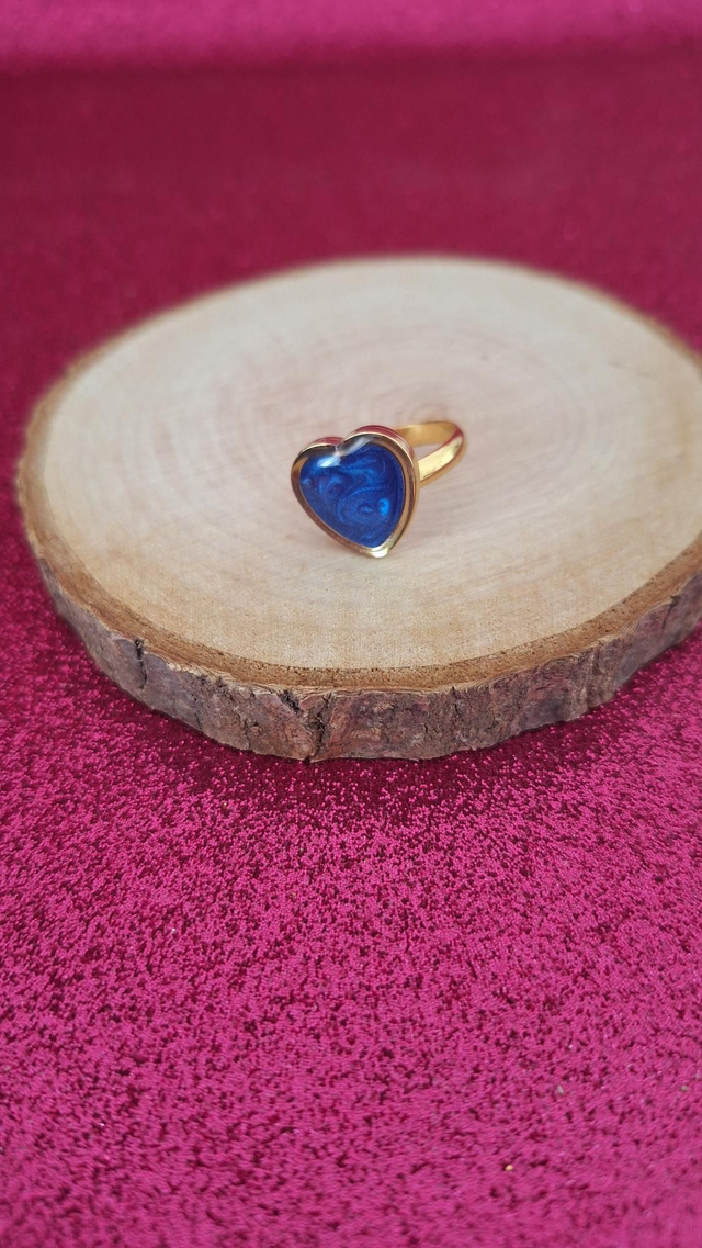 Bague ajustable dorée cœur bleu