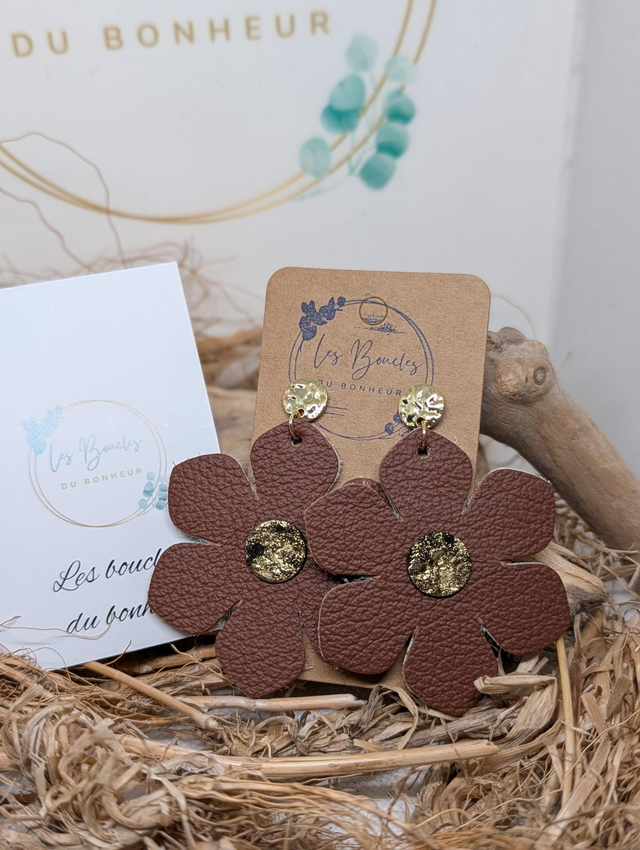 Boucles d'oreilles Ginette marron doré gi026