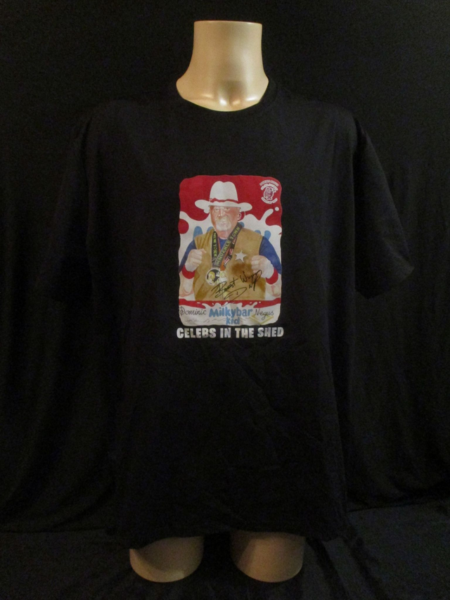 Dominic 'Milky Bar Kid' Negus DOUBLED SIDED Picture T-Shirt ADULT 100% Polyester Crew Neck BLACK (4X-Large) Top