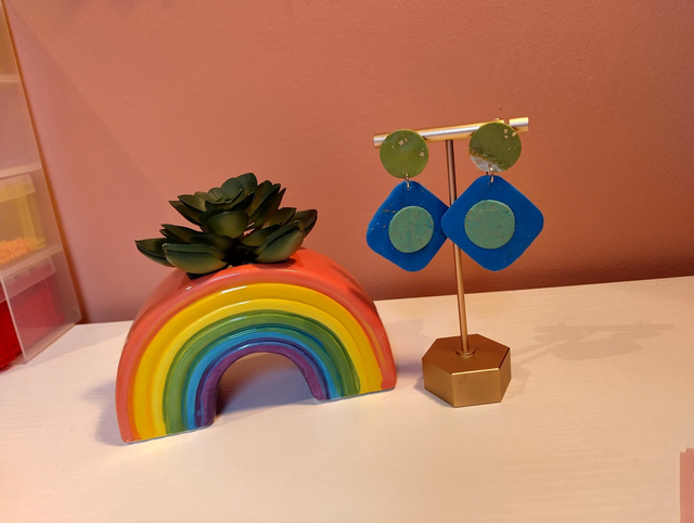 Handmade polymer clay earrings - Blue Horizon Statement Earrings