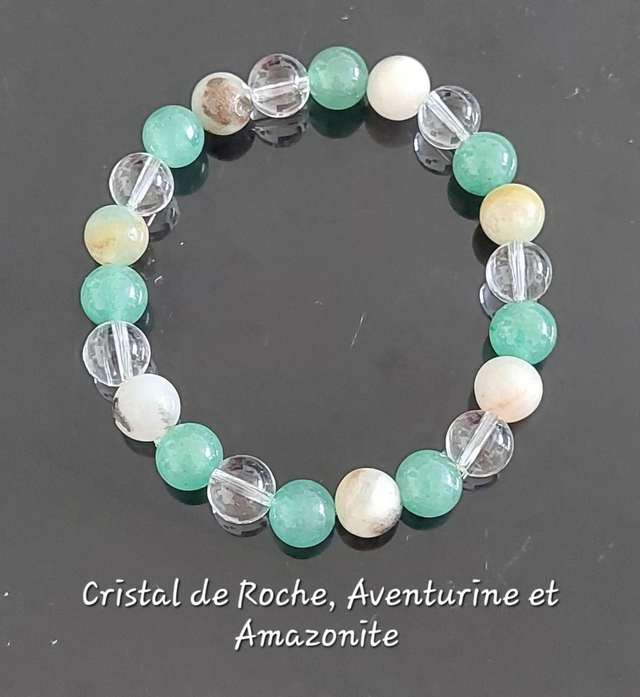 Bracelet Équilibre &amp; Harmonie – Cristal de Roche, Amazonite &amp; Aventurine