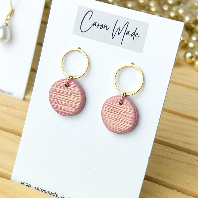 Blush pink and 18kt gold open circle earrings