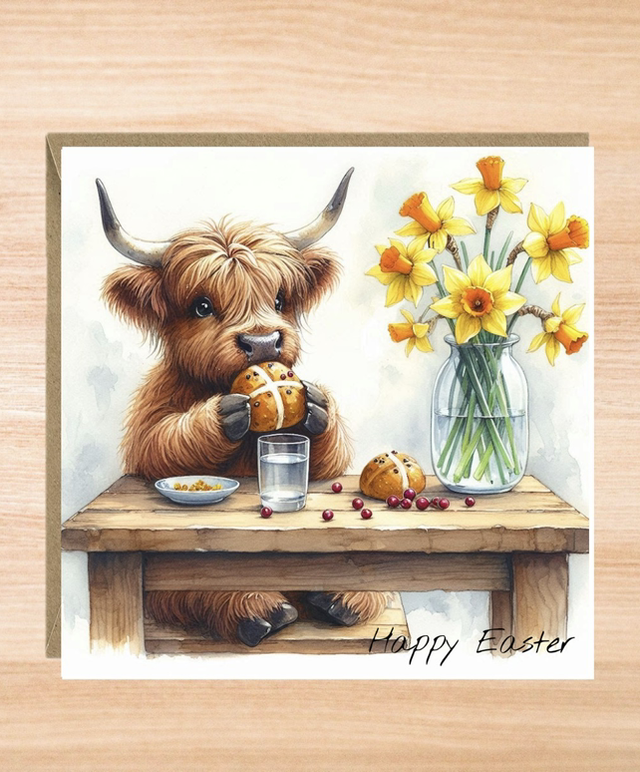 Highland Cow Easter Card