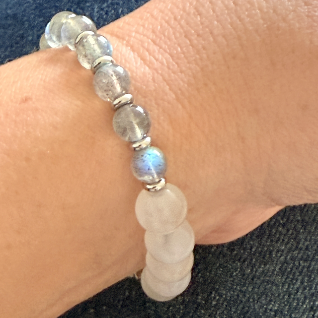 Bracelet Pierre de Lune Bleutée "A" et Labradorite "A"