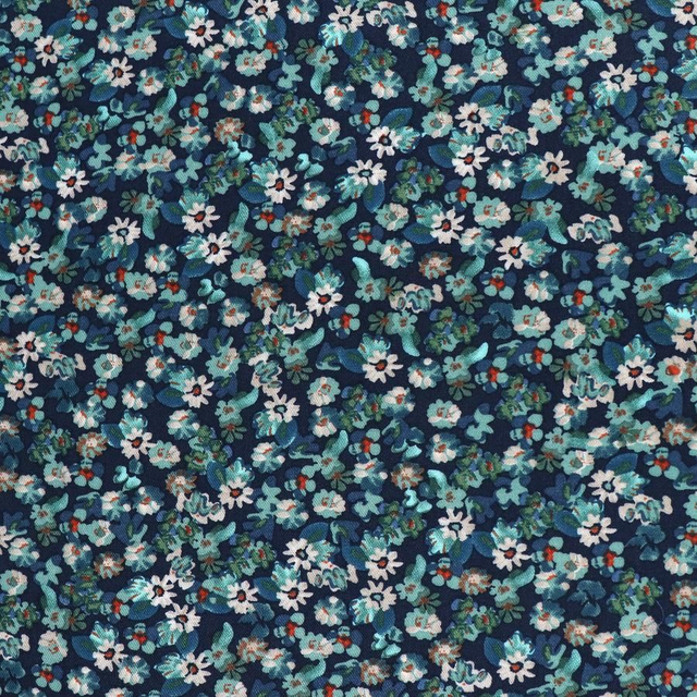 Teal/Navy Ditsy Floral Viscose Twill