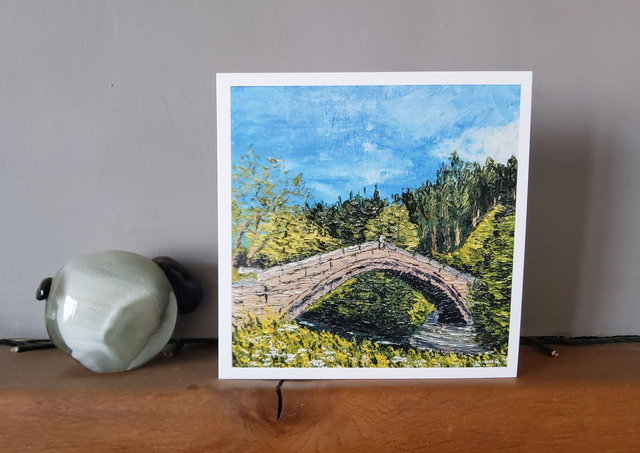 Beggar's Bridge, Glaisdale. Art greeting card/ Coaster
