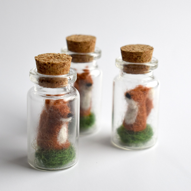 Micro Felted Fox in a Bottle