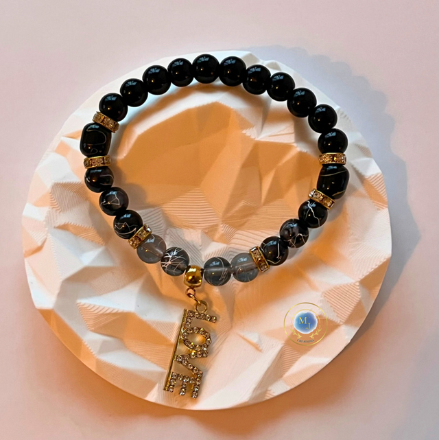 Gouden Victoria Armband – Zwarte Onyx &amp; Sneeuwvlok Obsidiaan  