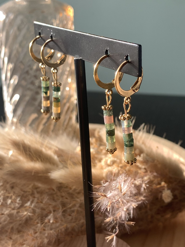Boucles d'oreilles Rosamaria Quartz Calcédoine vert/rosé