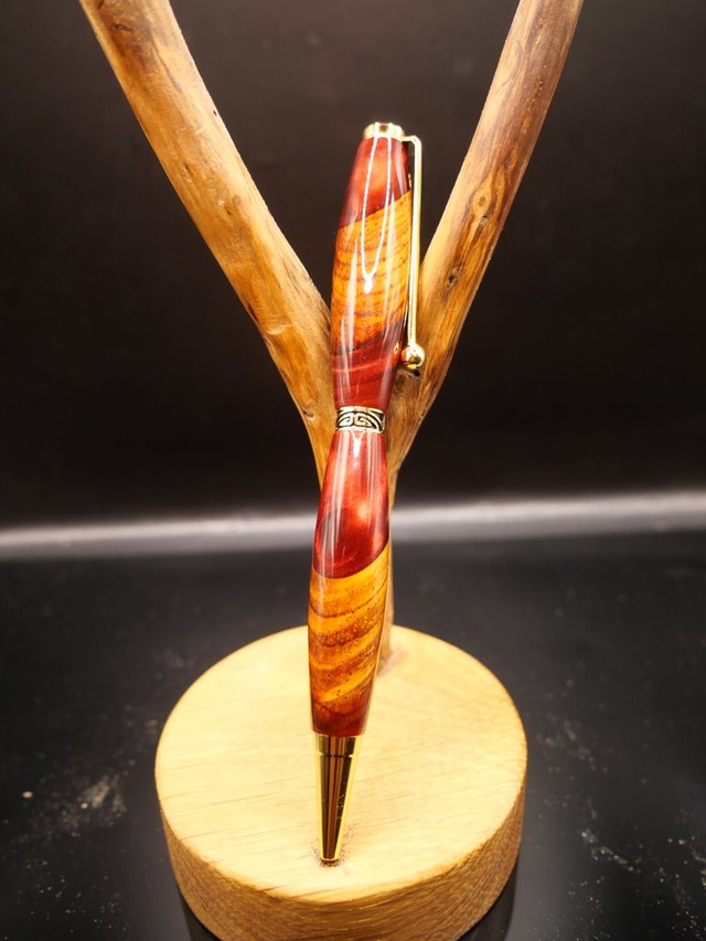 Stylo art deco OR résine et Cocobolo