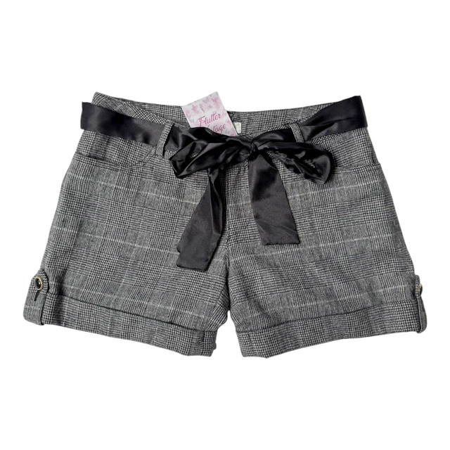 coquette japanese brand grey plaid shorts with ribbon belt 