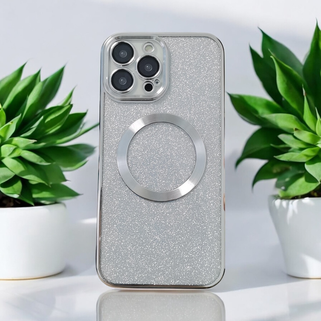 Coque personnalisée - effet pailleté Argent iPhone 