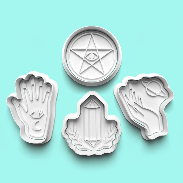 Celestial Crystals Cookie Cutter Embosser Set of 4 Cutters & Stamps Biscuit Mould Debossed Sugar Biscuits