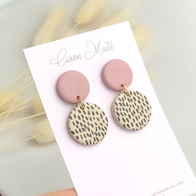 Blush Pink and Beige Speckled Earrings