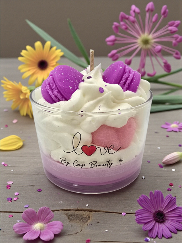 Bougie Saint-Valentin – Macaron pétillant violet (édition gourmande)