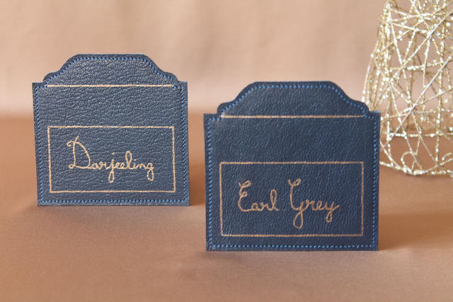 Ensemble de 4 dessous de verre Boite à thé bleu marine