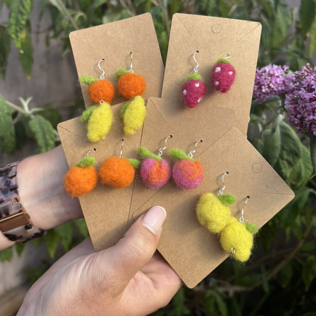 Needle felt fruit earrings