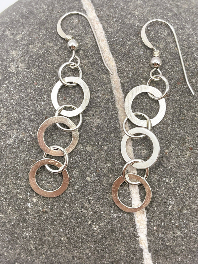 Hammered hoop sterling sIlver drop earrings