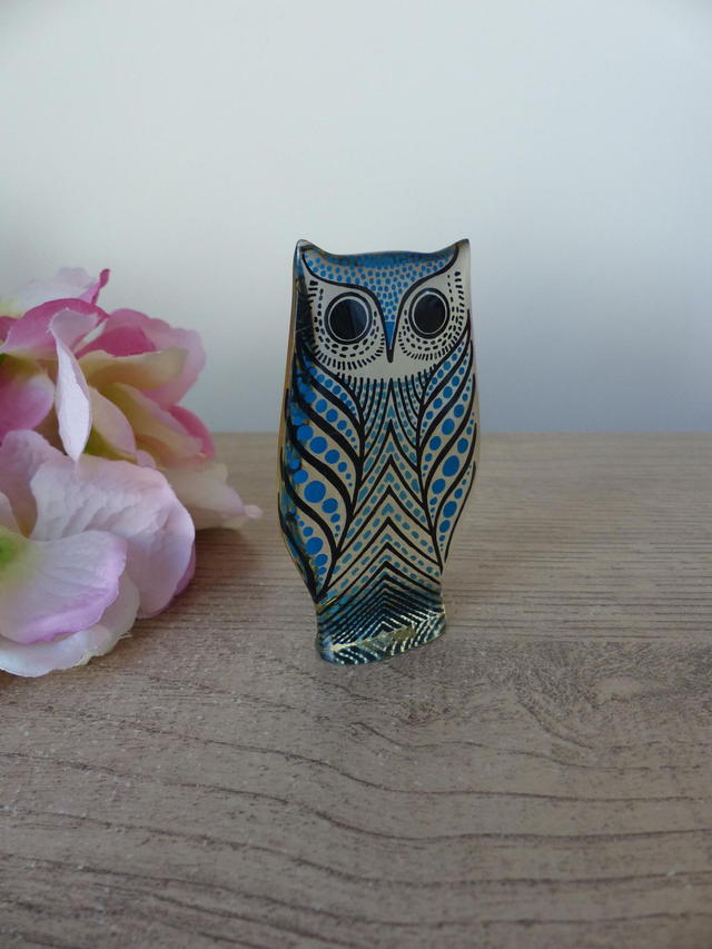 Vintage Abraham Palatnik Sculpture Figurine Hibou Oiseau Bleu et Noir Lucite Op Art