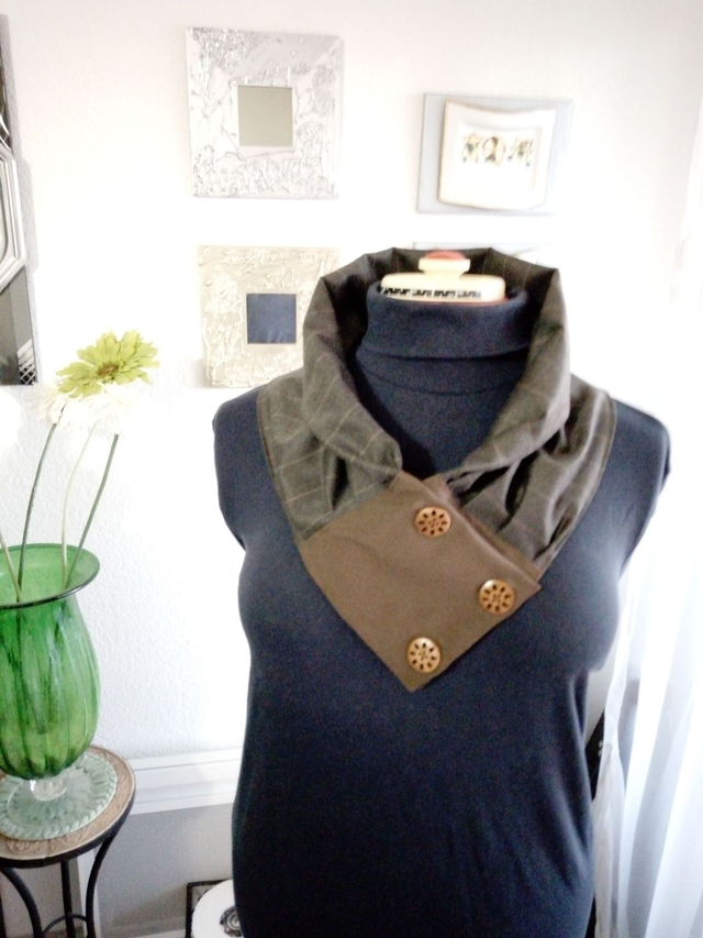 chèche charlotte  vert kaki  rayure en tissu doublé cache cou pour femme		