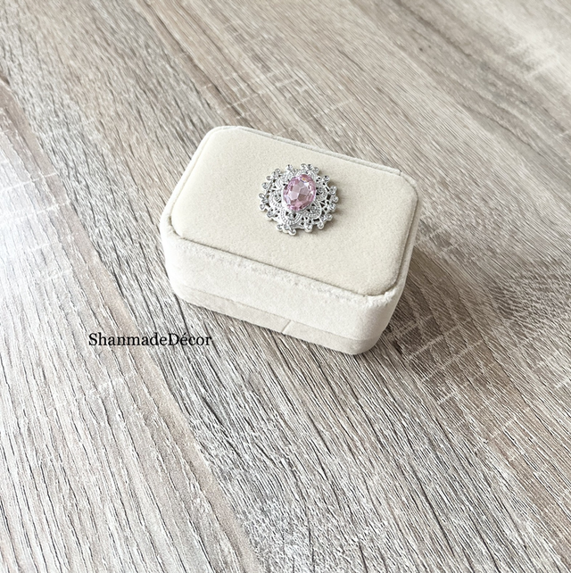 Pink Rhinestone Velvet Ring/Jewellery Box