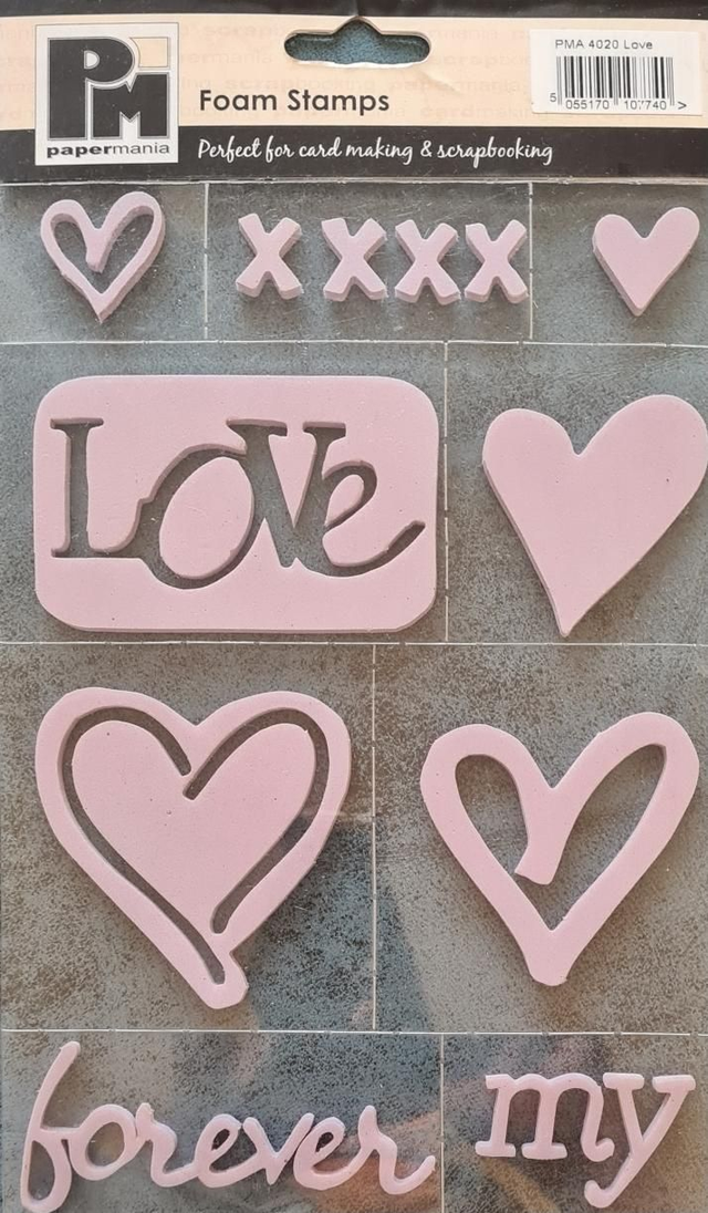 Papermania foam stamps love hearts kisses forever