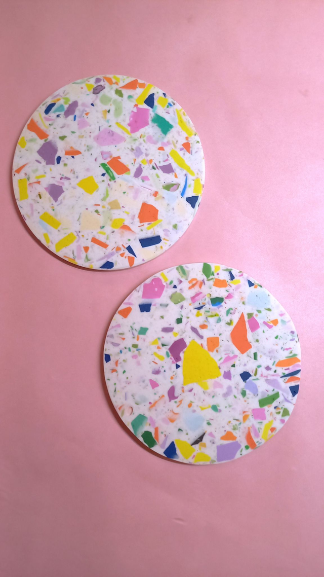 Podkładka pod kubek, biała, multikolor lastryko, okrągła, lastryko, 11 cm