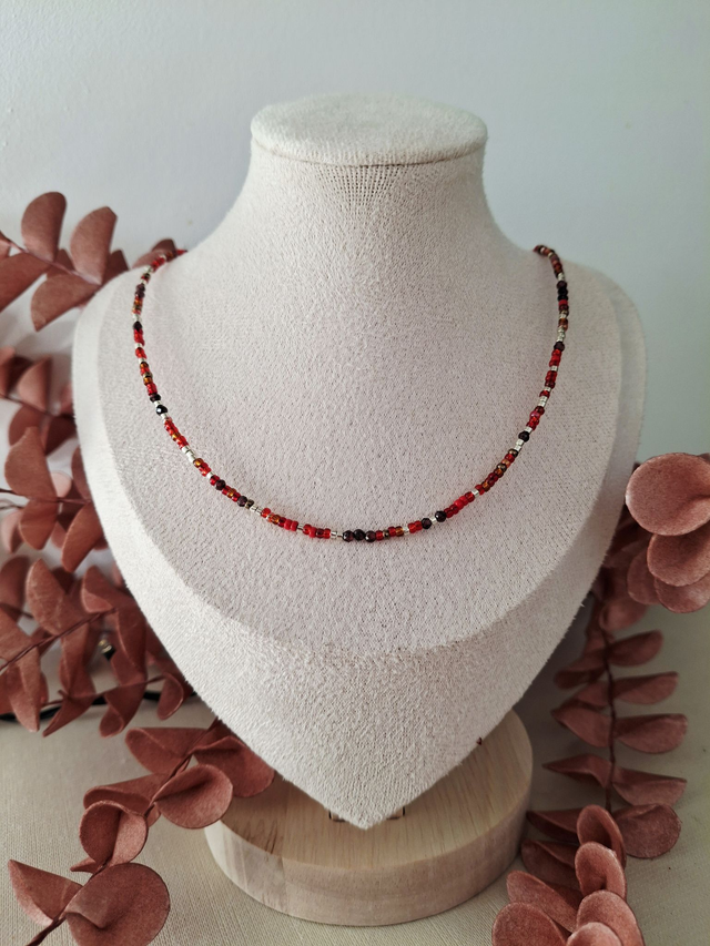Collier Aube - rouge argenté 