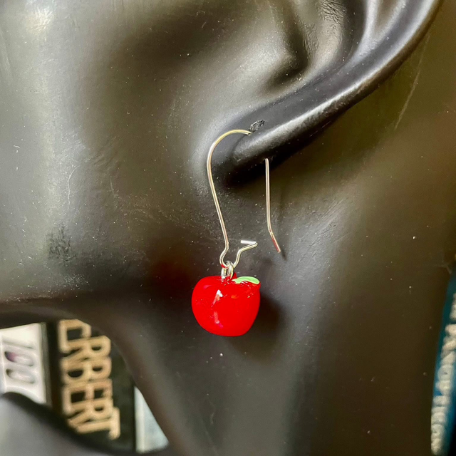 Red apple earrings on silver plated hooks 