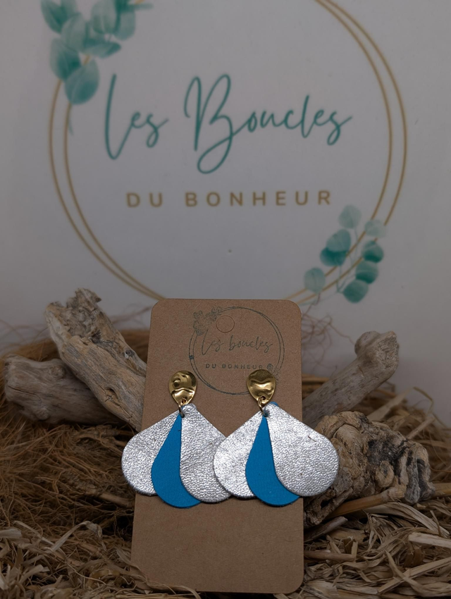 Boucles d&#039;oreilles Bella bleu argenté pa033